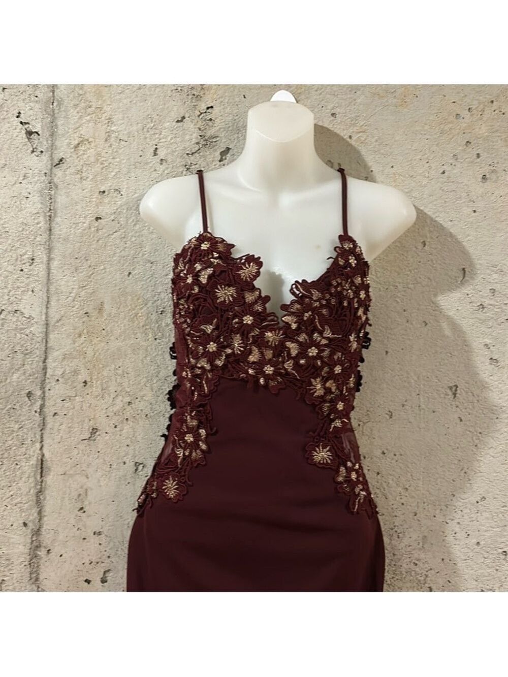 Fashion Nova It’s A Date Burgundy And Gold Embroidered Gown